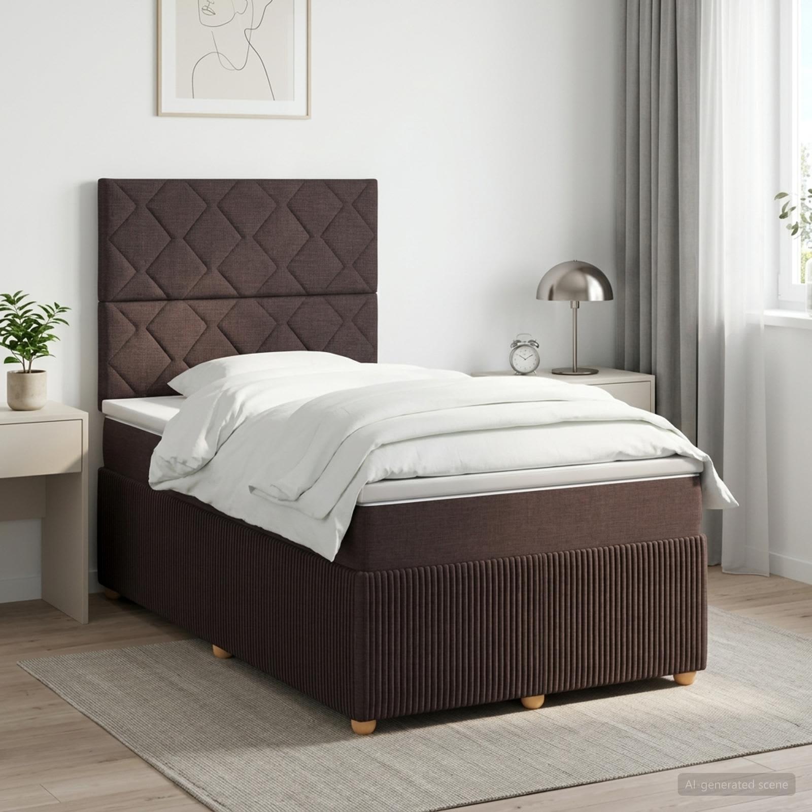 Boksmadras seng med topmadras 120 x 200 cm - mørk brun stof