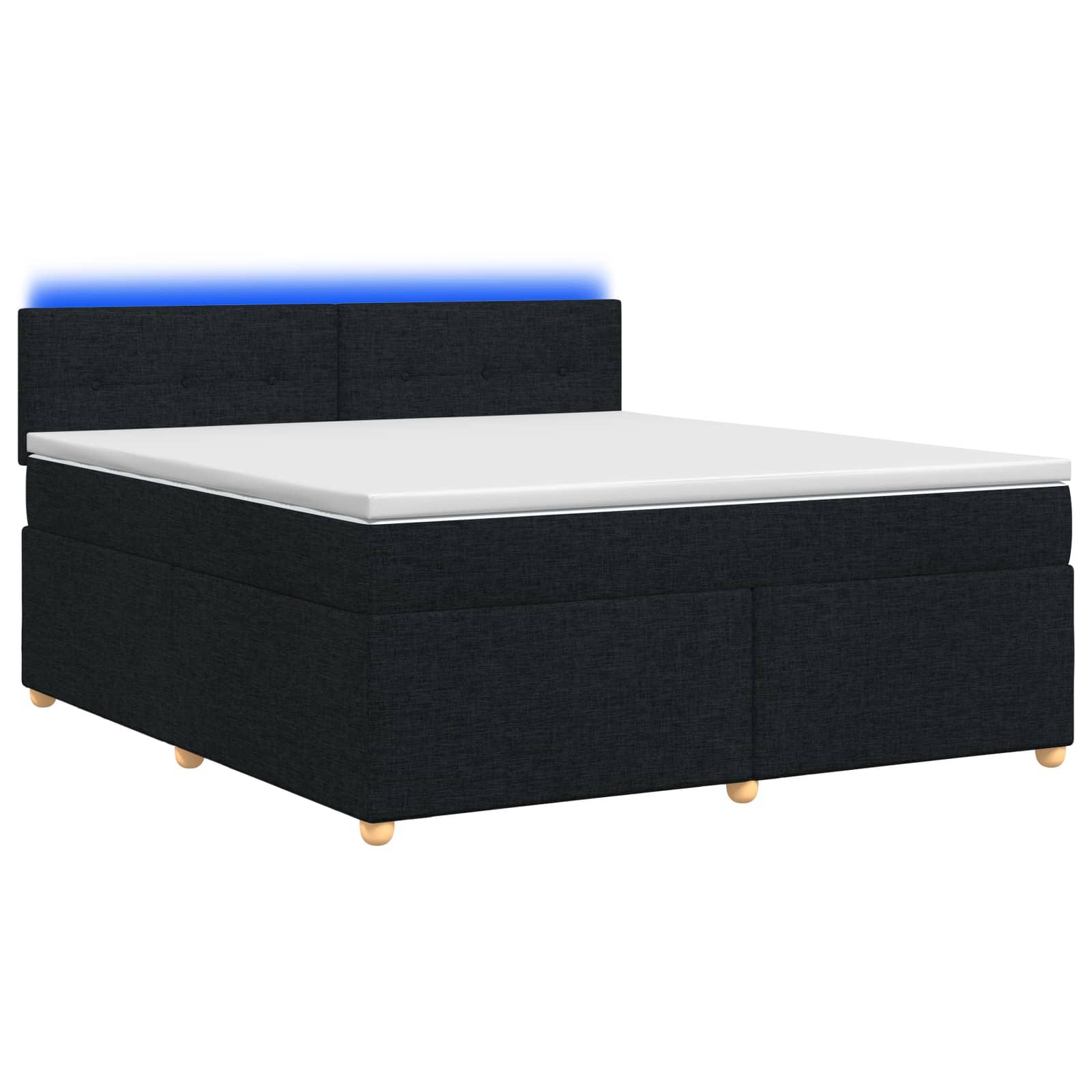 Boksmadrasseng med topmadras og hovedgærde 160 x 200 cm sort stof