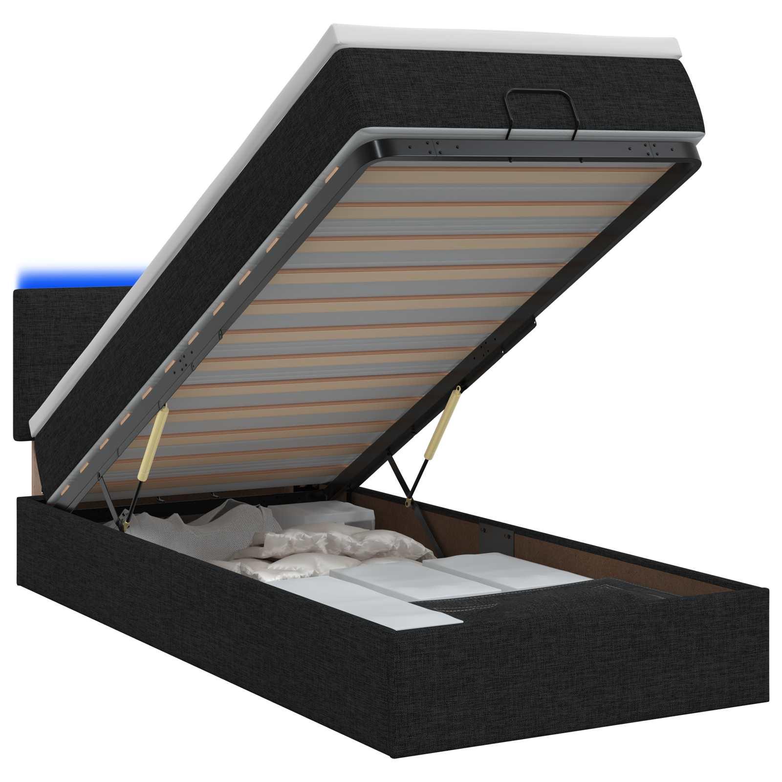 Ottoman seng med madras og LED sort 80 x 200 cm stof
