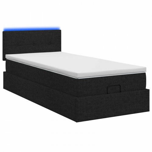 Ottoman seng med madras og LED sort 80 x 200 cm stof