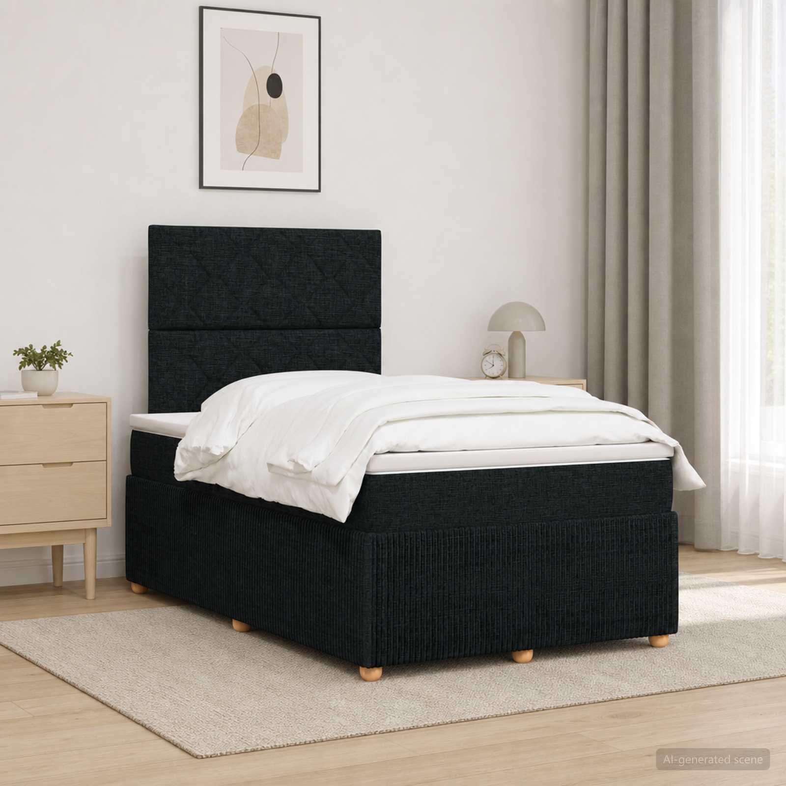 Boxspring seng med madras, topmadras og hovedgærde 120 x 200 cm - sort stof