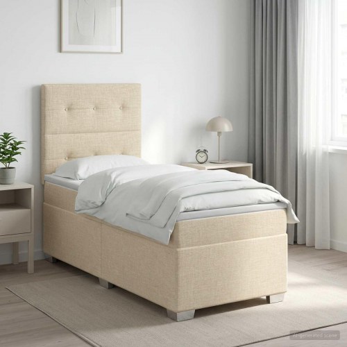 Boxmadras med topmadras 100 x 200 cm cremefarvet stof