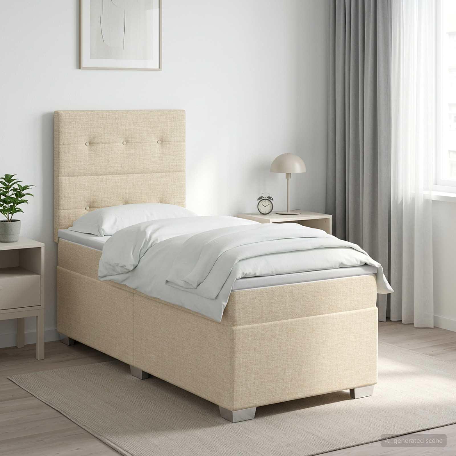Boxmadras med topmadras 100 x 200 cm cremefarvet stof