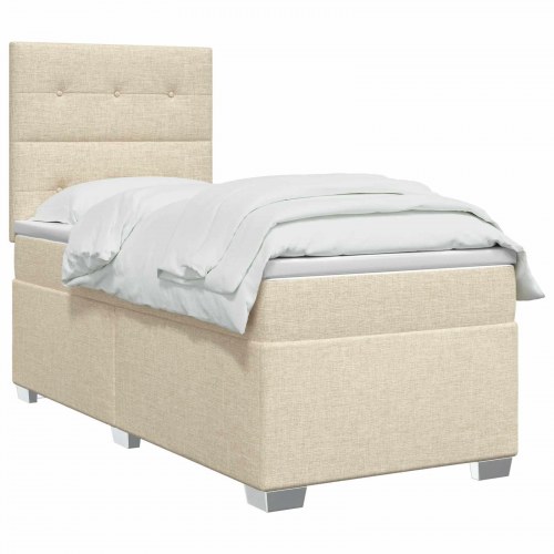 Boxmadras med topmadras 100 x 200 cm cremefarvet stof
