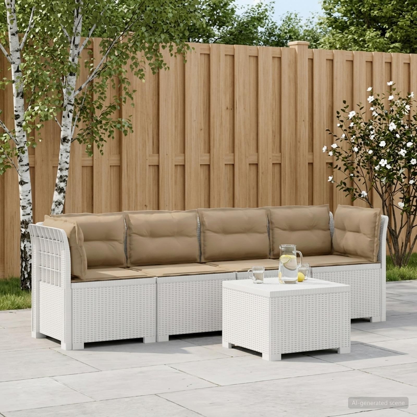 4-personers have-sofa i rattan-look med puder, hvid