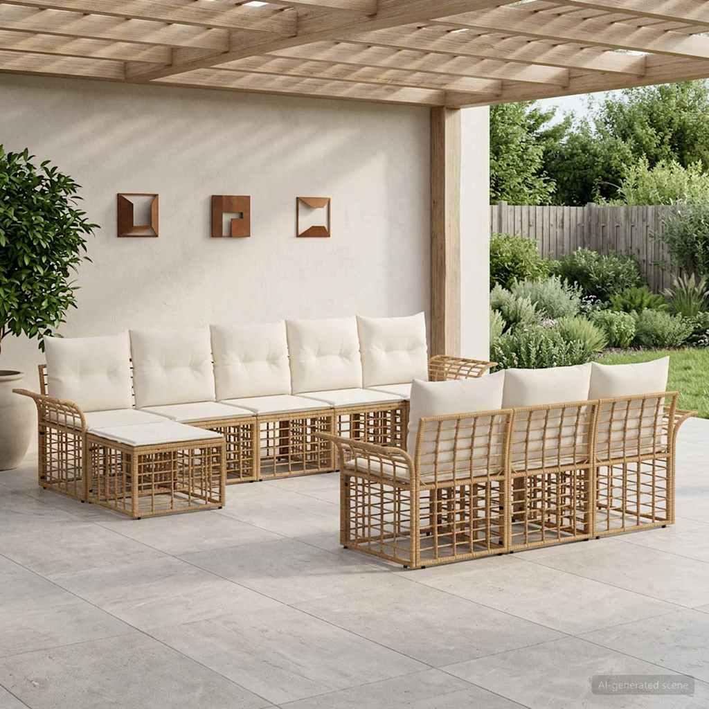 Udendørs sofagruppe 10 stk. i poly rattan natur og creme hvid