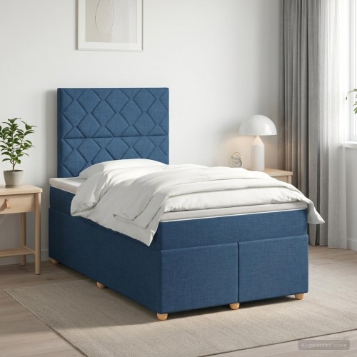Boxmadras seng med topmadras og hovedgærde 120 x 190 cm - blå stof
