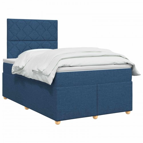 Boxmadras seng med topmadras og hovedgærde 120 x 190 cm - blå stof