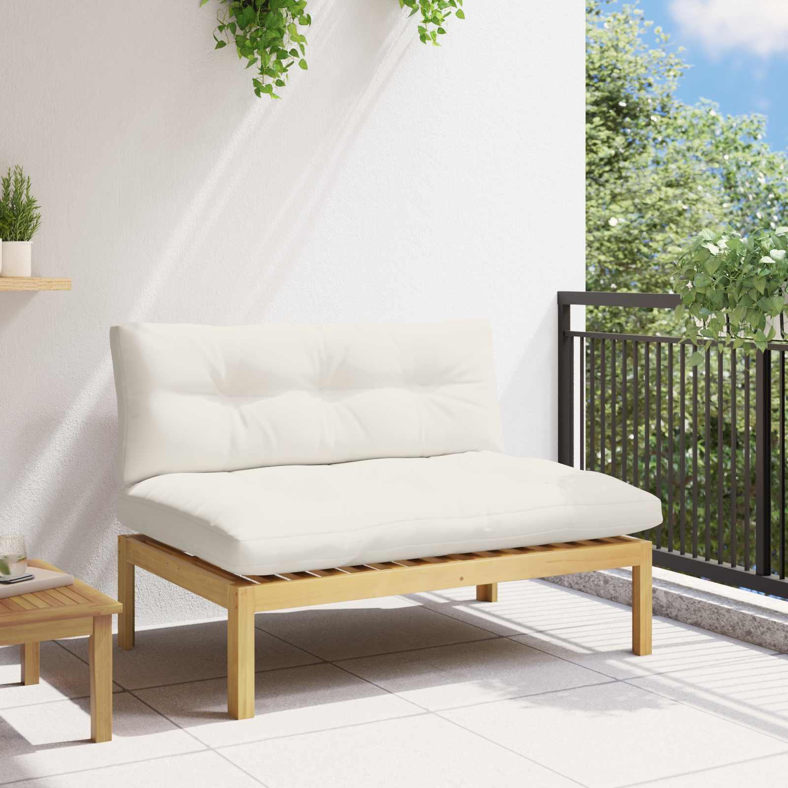 Midter sofaenhed i akacietræ med cremehvide puder - loungemodul til terrasse og have