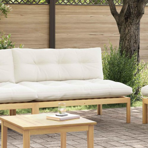 Midter sofaenhed i akacietræ med cremehvide puder - loungemodul til terrasse og have
