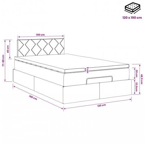 Ottoman seng med opbevaring og madras 120 x 190 cm blå stof