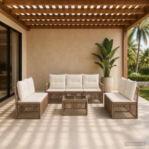 Havesofa sæt 8 stk. i beige polyrattan