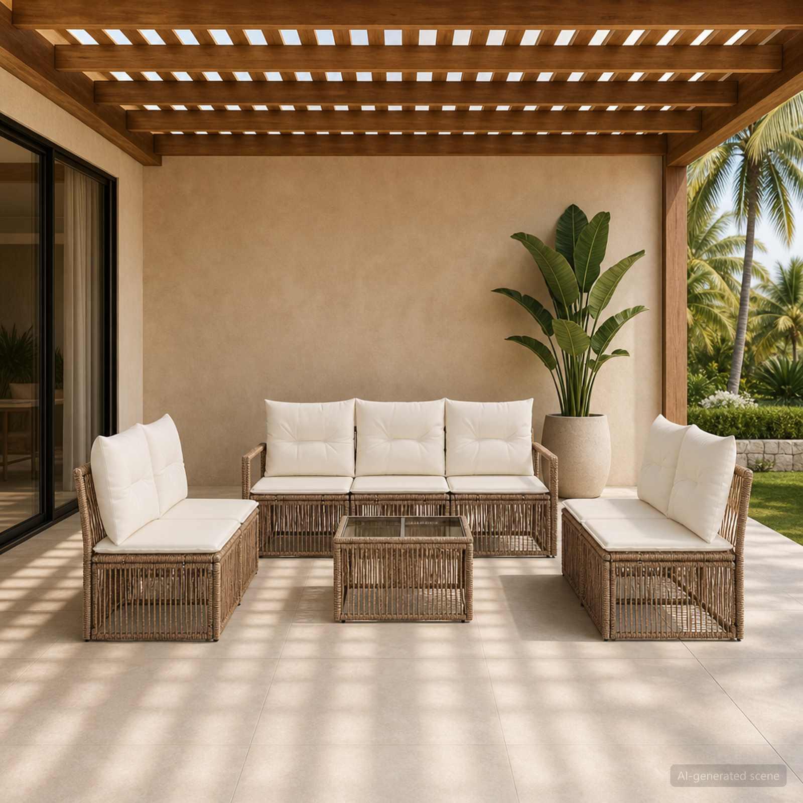 Havesofa sæt 8 stk. i beige polyrattan