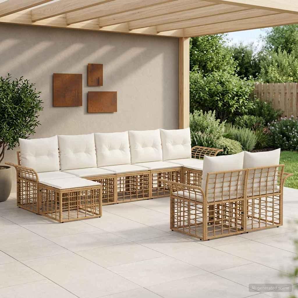 Udendørs sofagruppe 9 stk. i polyrattan - naturlig og creme hvid
