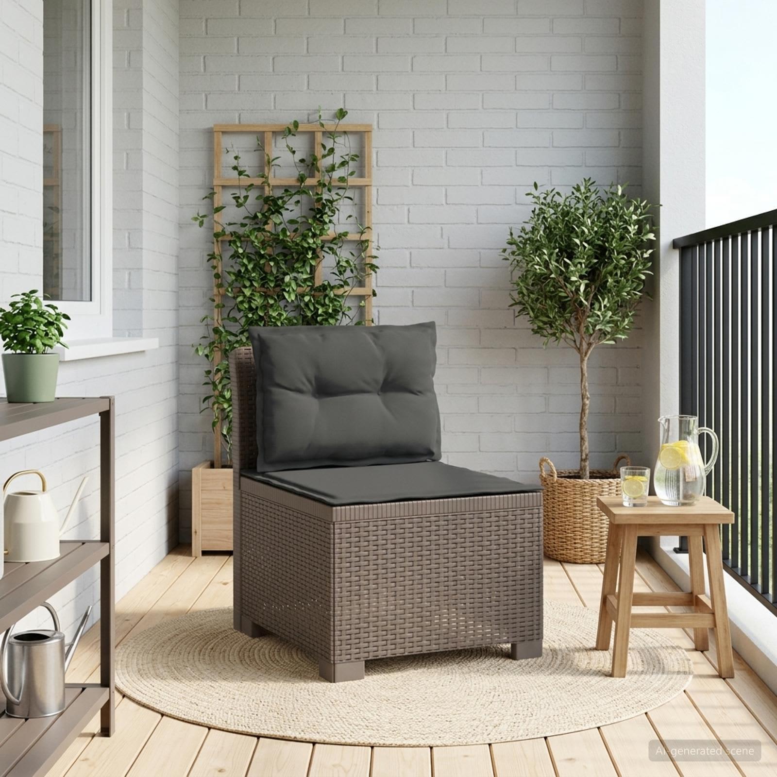 vidaXL 1-personers Havemøbelsofa med Pudefyld Rattan Look PP Lysegrå