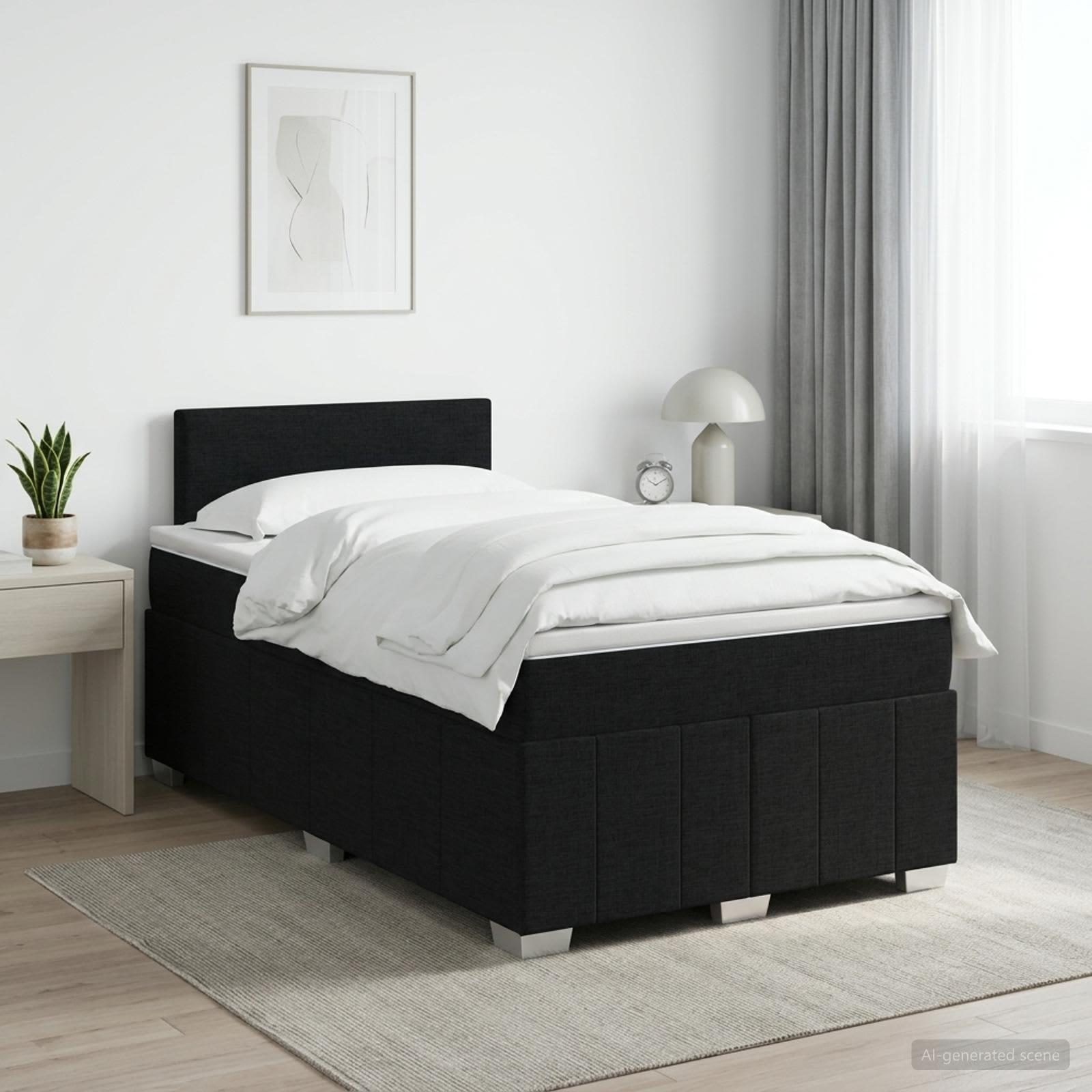 Boxmadras med topmadras og hovedgærde 120 x 200 cm sort stof