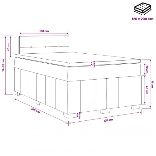 Boxmadras med topmadras og hovedgærde 120 x 200 cm sort stof