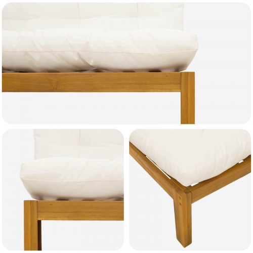 Mellemsofa i akacietræ med cremehvide puder - naturlig havesofa