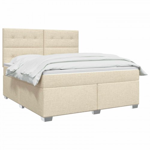 Boxmadras seng med topmadras og LED - cremefarvet 140 x 190 cm