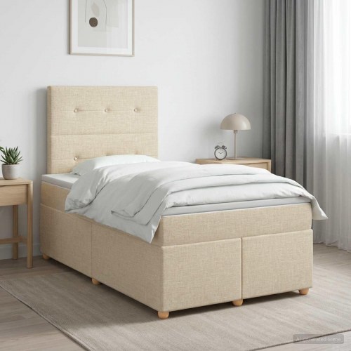 Boxmadras med topmadras 120 x 190 cm cremefarvet stof