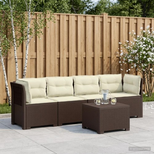 4-personers have-sofa loungesæt i rattan-look med puder - brun/creme