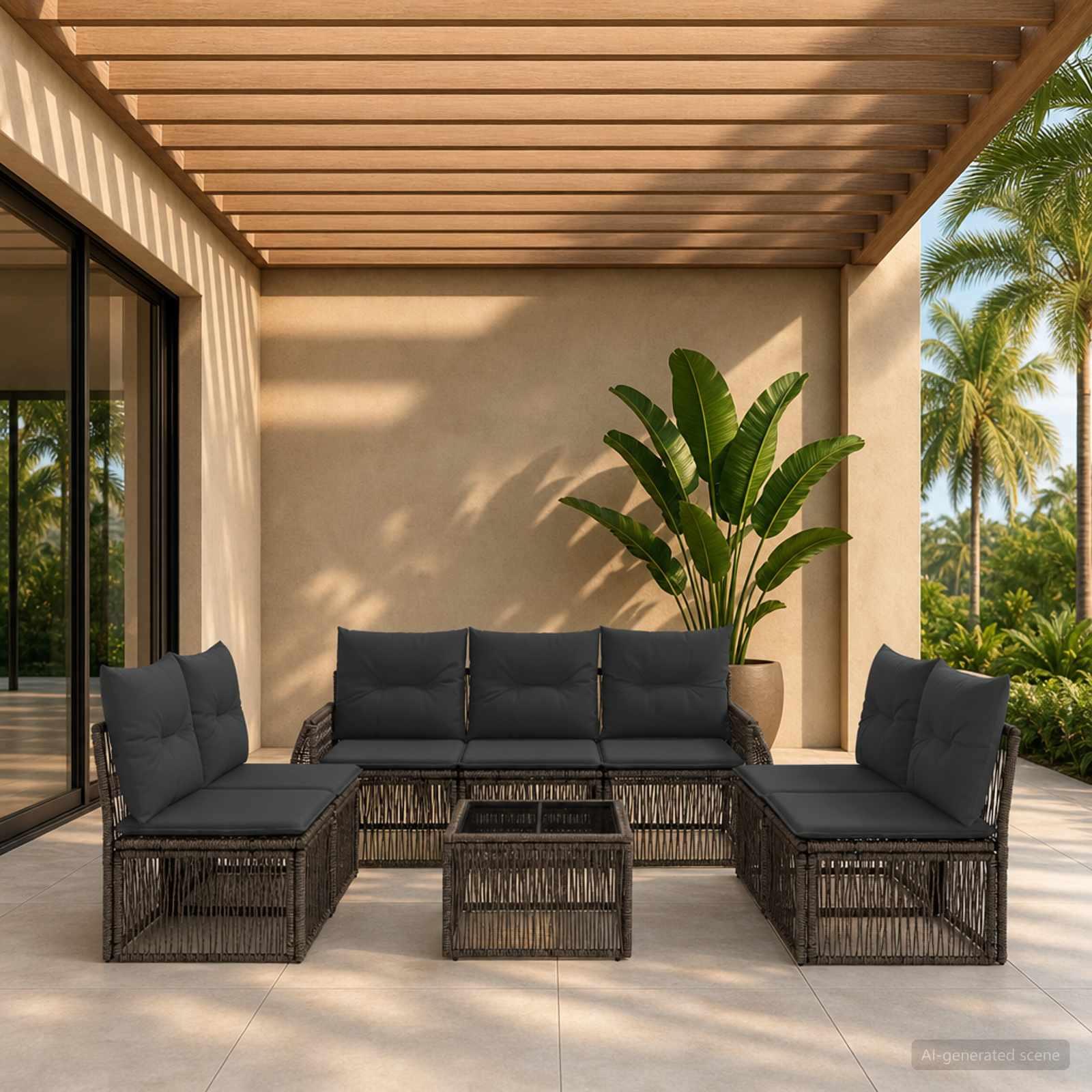 vidaXL Havesofa Sæt 8 stk. Grå og Mørkegrå polyrattan
