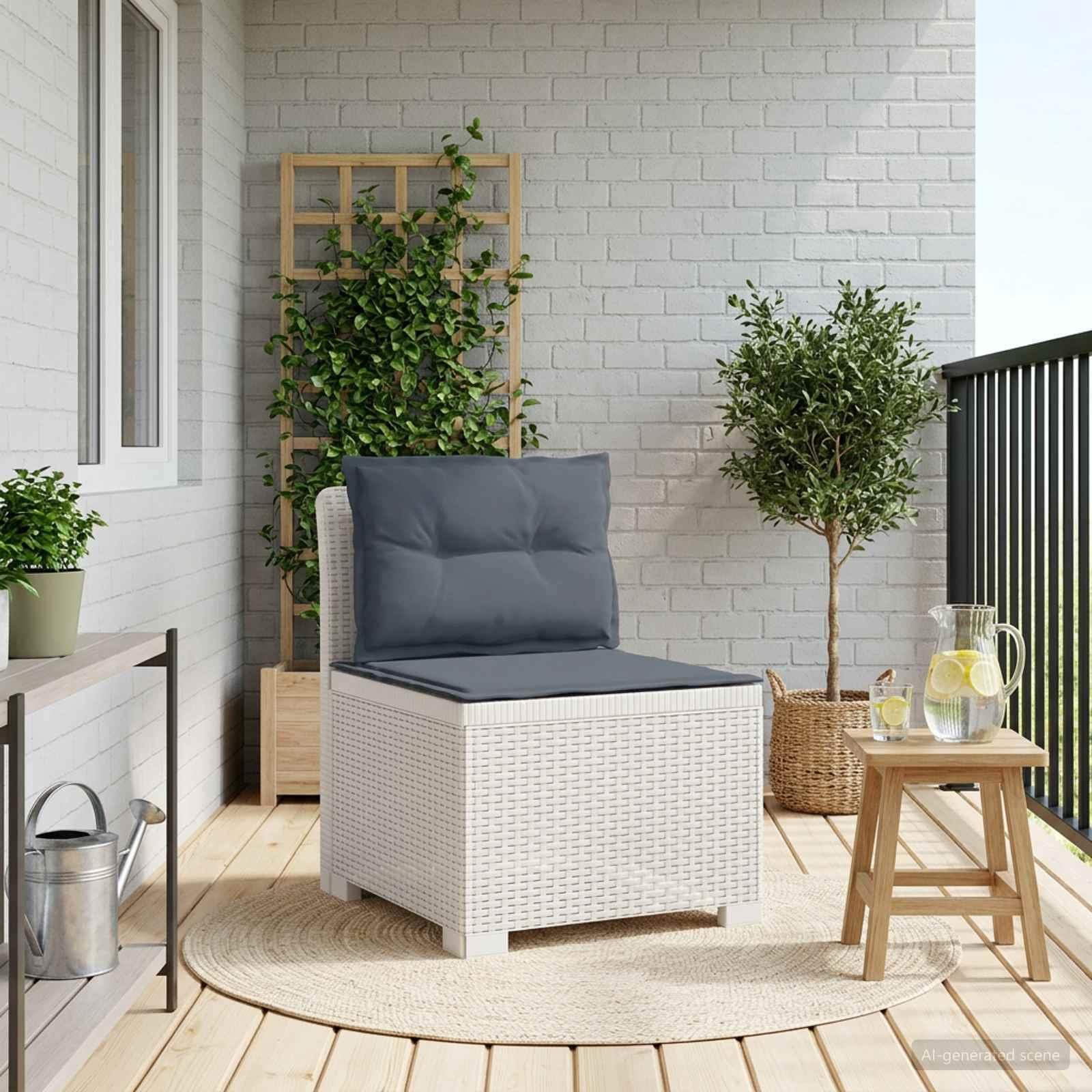 1-personers havemøbelsofa i rattan look med puder, hvid