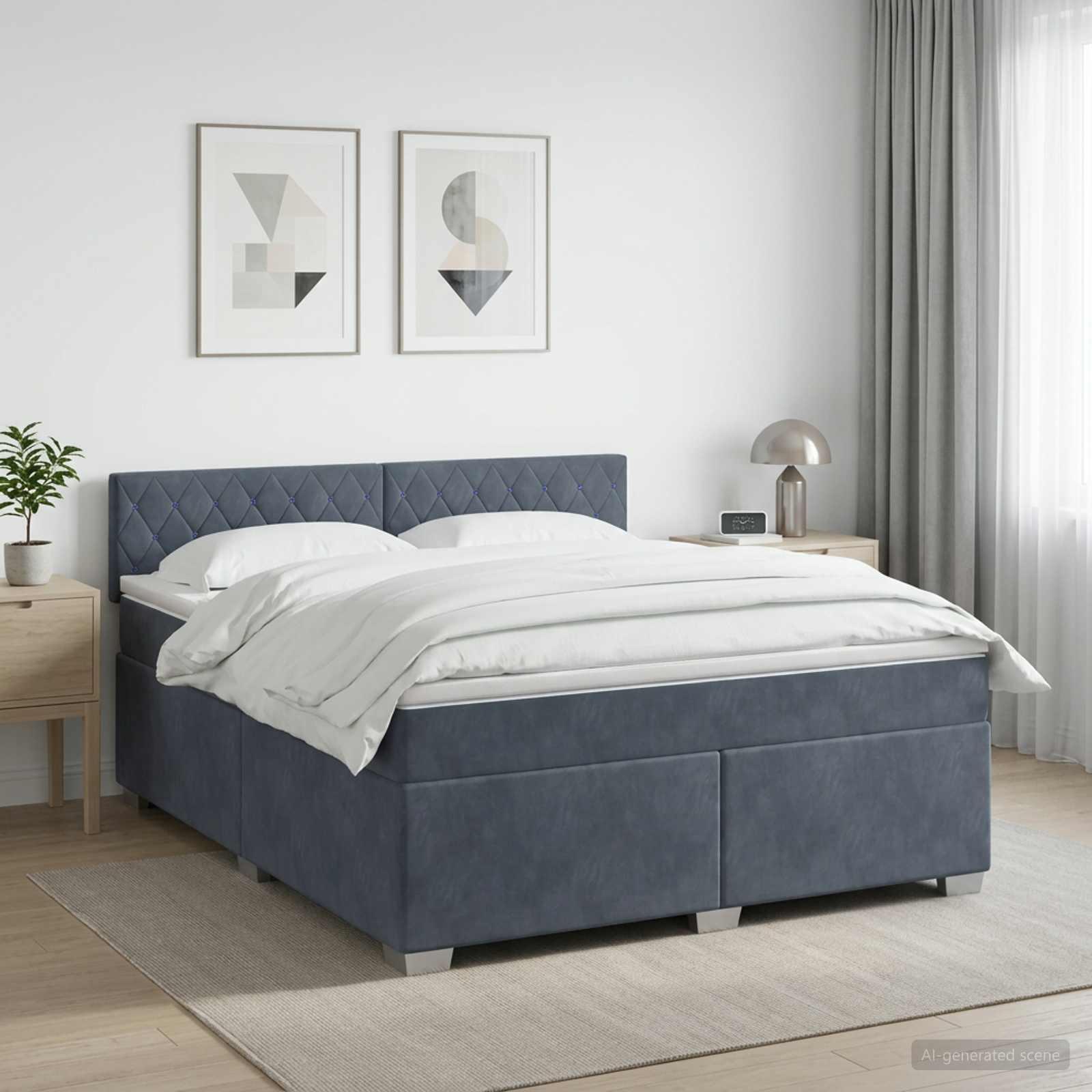 Boxmadras med topmadras 160 x 200 cm i mørkegrå fløjl