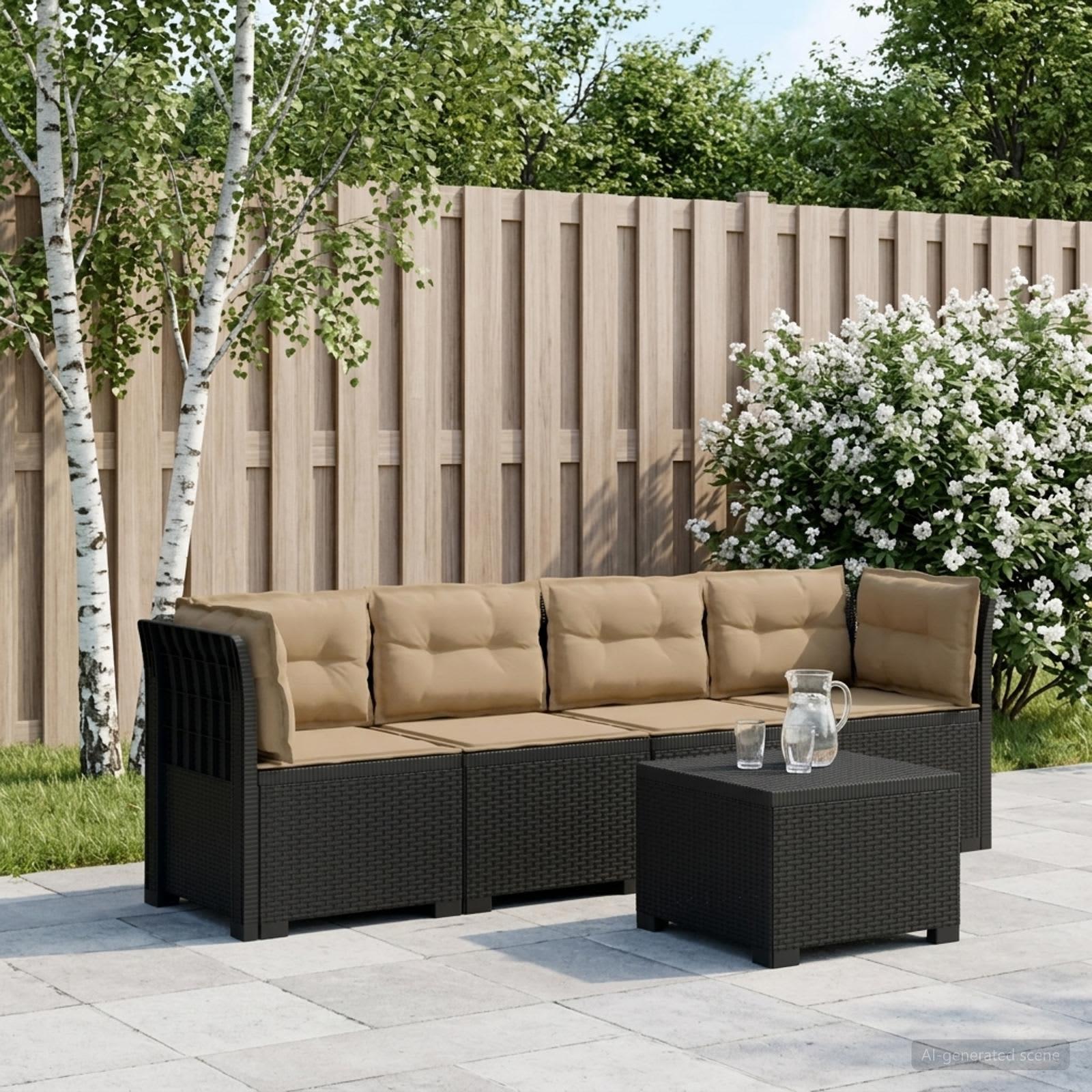 4-personers have-sofa med puder i rattan-look PP antracit