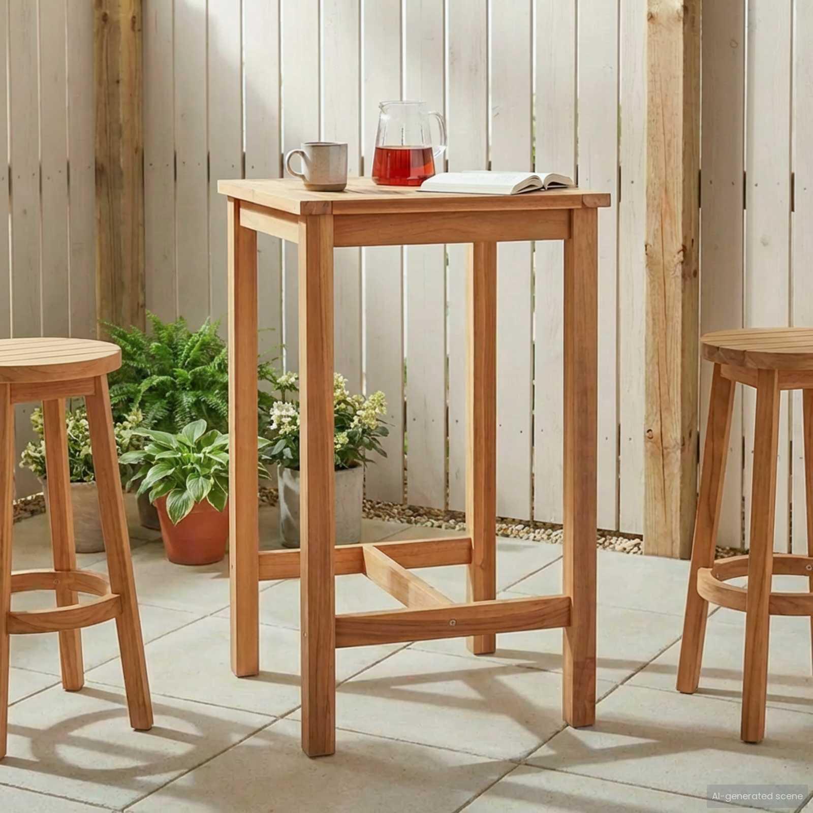 Barbord naturfarvet 60 x 60 x 105 cm i massiv teak