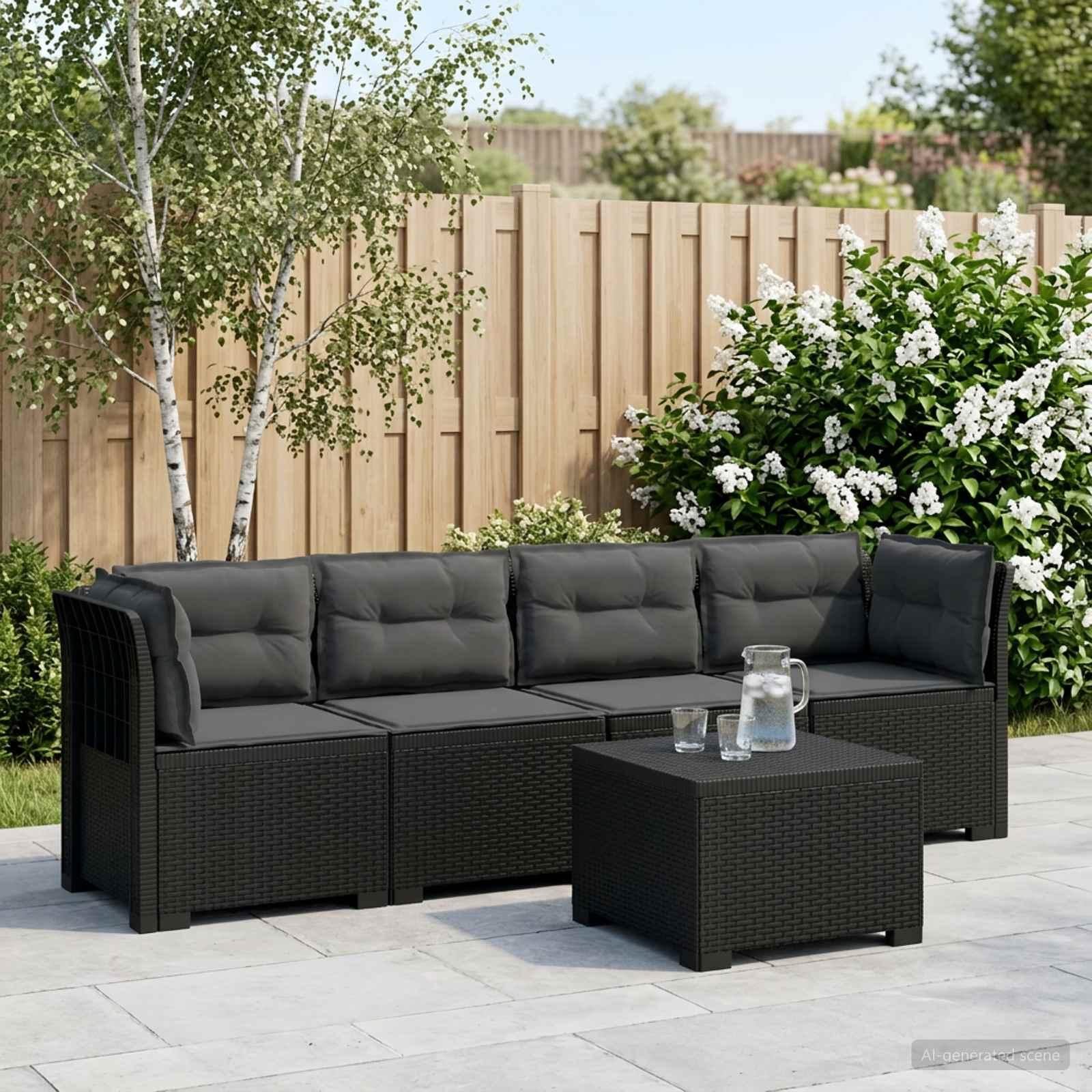4-personers have-sofa loungesæt i rattan-look PP med puder - antracit