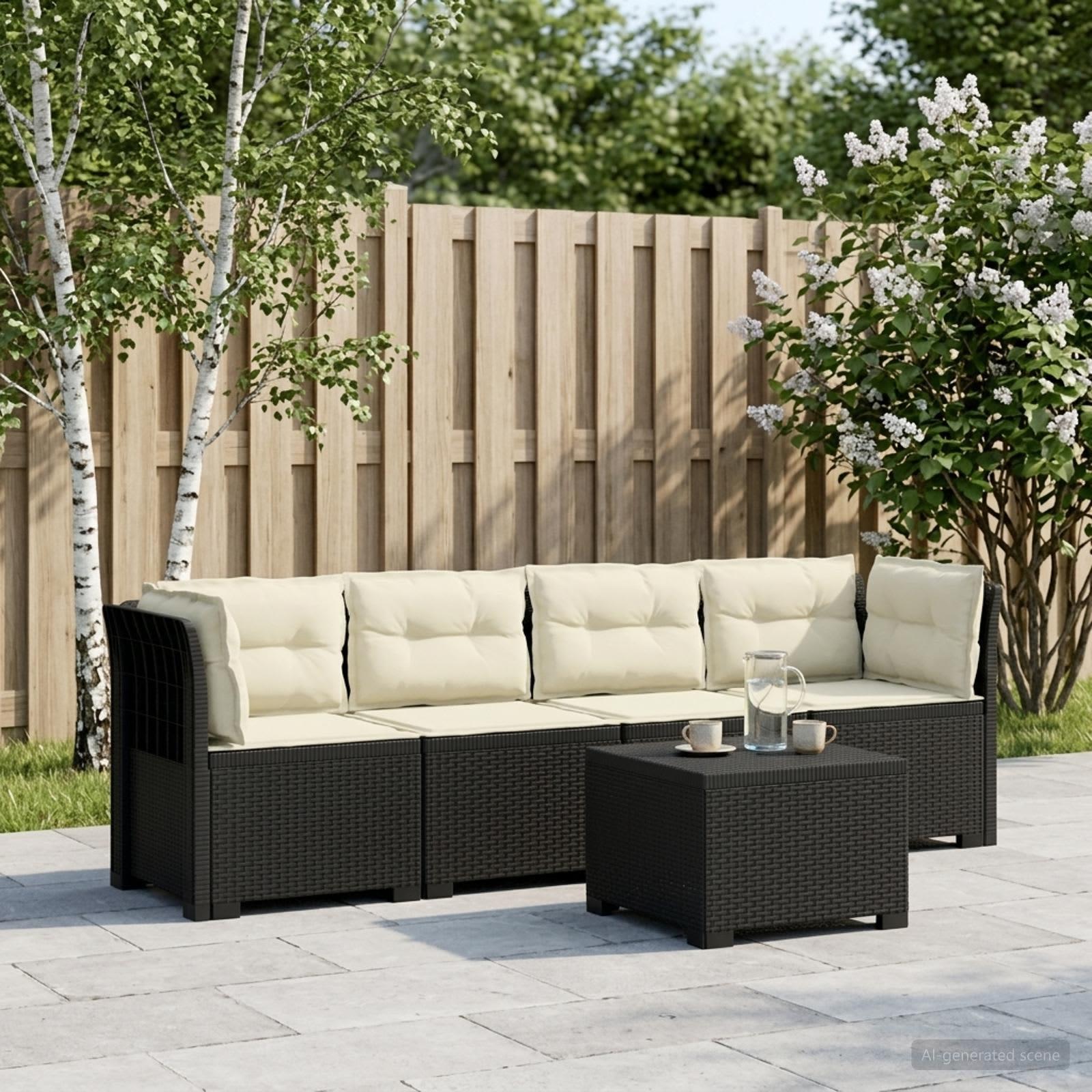 4-personers have-sofa med puder i rattan-look PP antracit