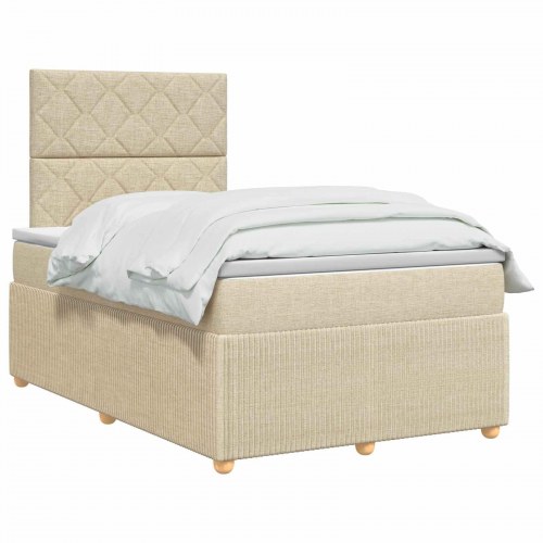 Boksmadras-seng med topmadras 120 x 190 cm cremefarvet stof