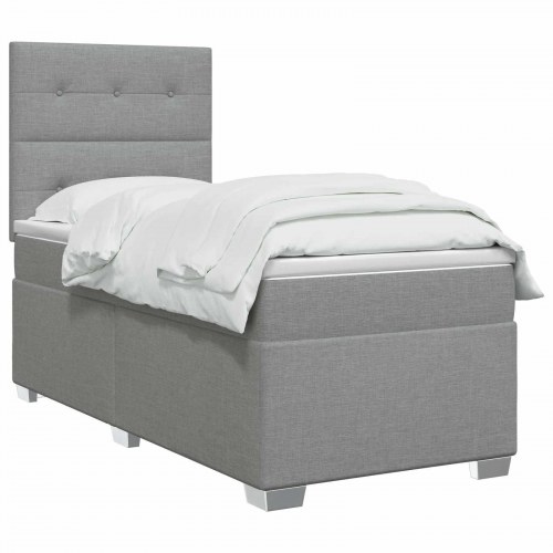Boxmadras med topmadras og justerbart hovedgærde 90 x 200 cm lysegrå
