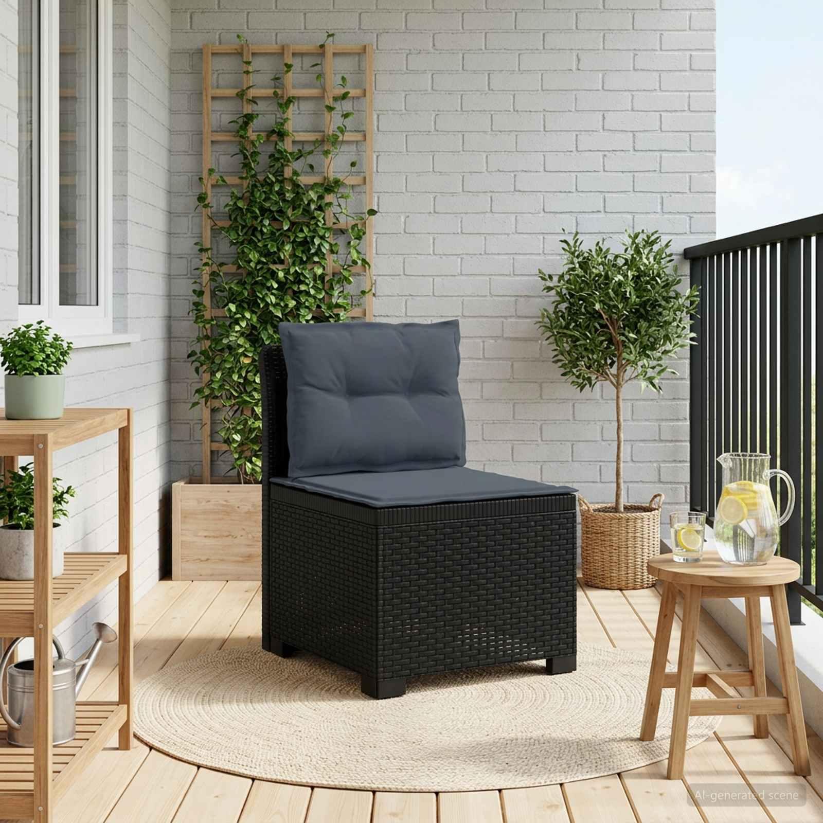 vidaXL 1-personers Havemøbelsofa med Pudefyld Rattan Look PP Antracit