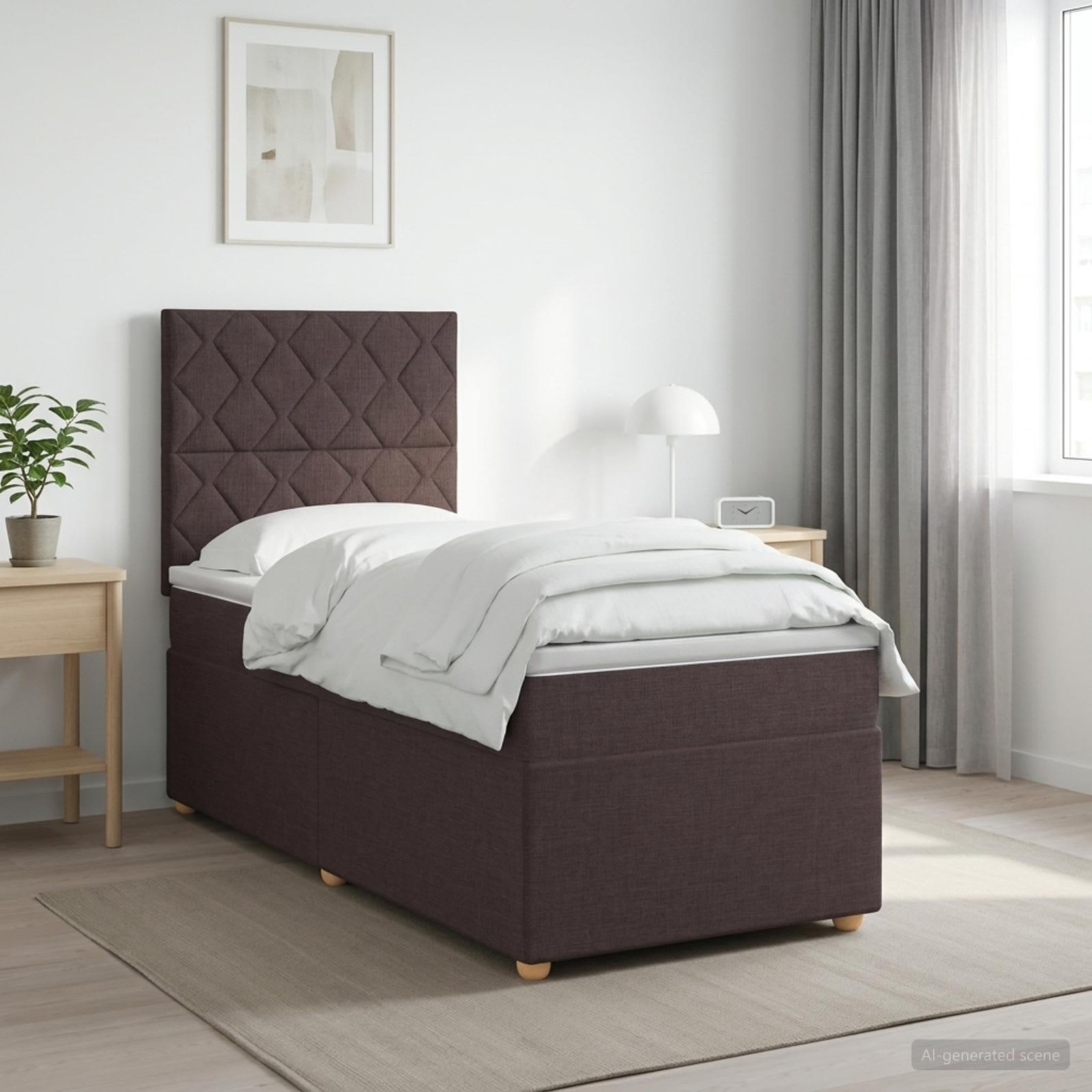 Boxmadras med topmadras 100 x 200 cm mørk brun stof