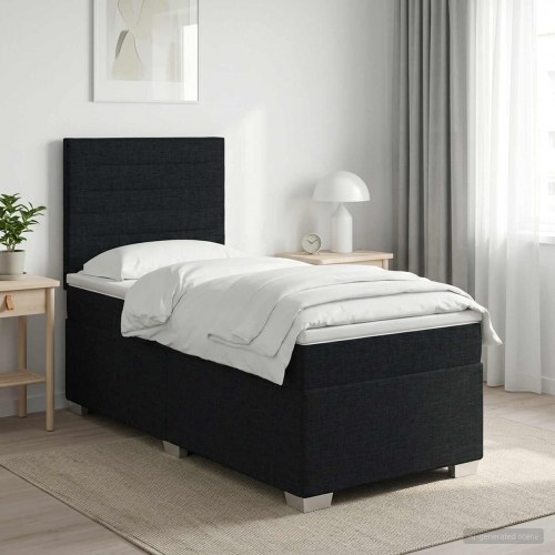 Boxseng med madras, topmadras og hovedgærde 90 x 200 cm - sort stof