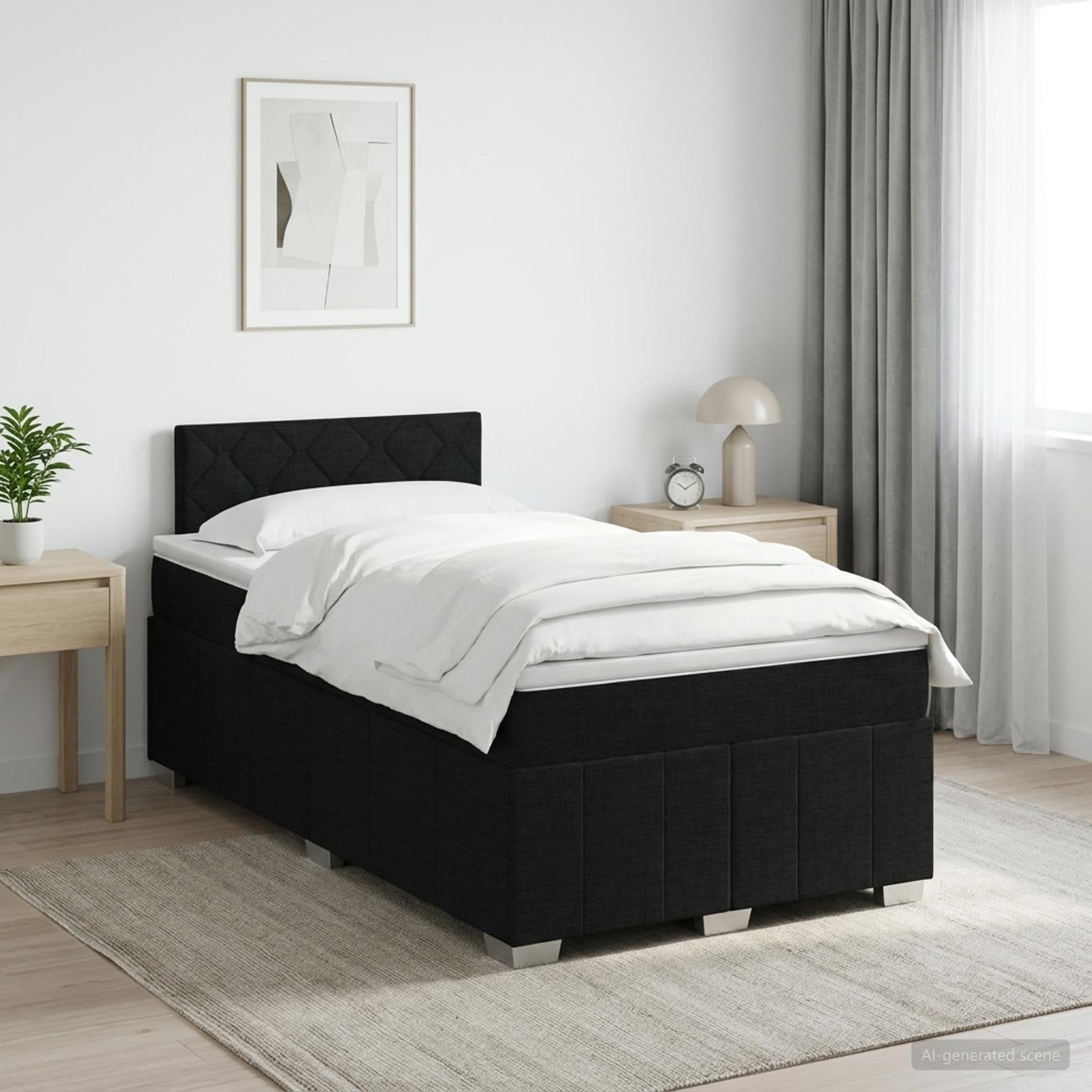 Kontinentalseng med topmadras og hovedgærde 120 x 190 cm - sort stof
