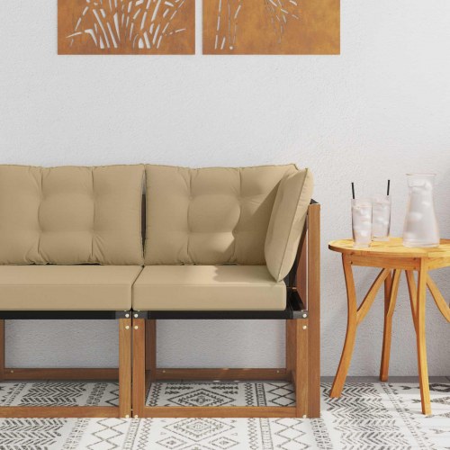 Udendørs hjørnesofa i massivt akacietræ med beige hynder