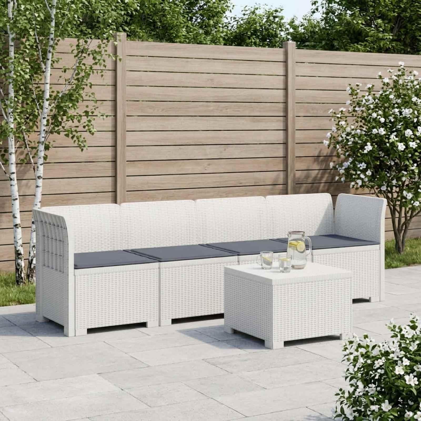 4-personers have-sofa med puder i rattan-look PP hvid
