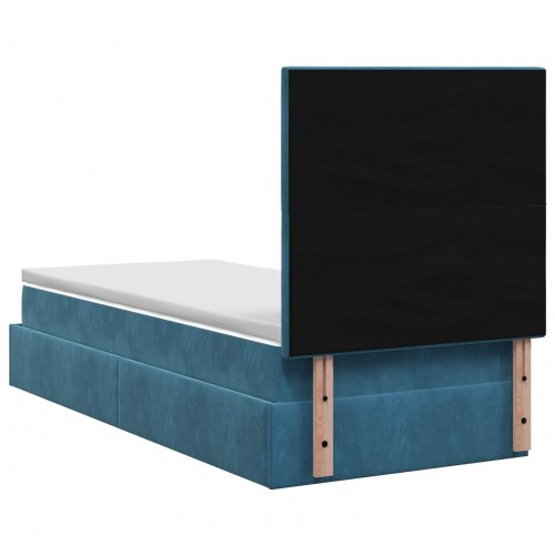 Ottoman seng med madras og LED mørkeblå 90 x 190 cm fløjl
