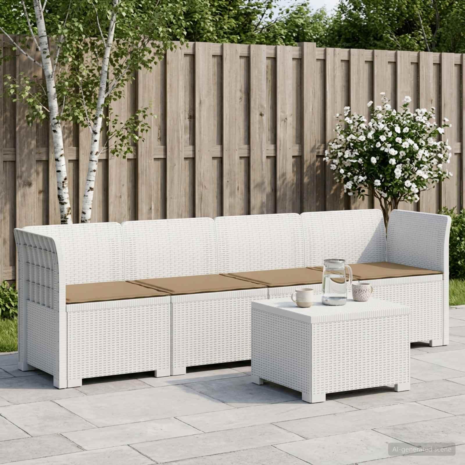 4-personers have-sofa loungesæt i rattan-look PP med puder - hvid