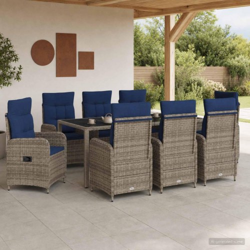 Udendørs spisegruppe i polyrattan 9 dele med justerbare stole