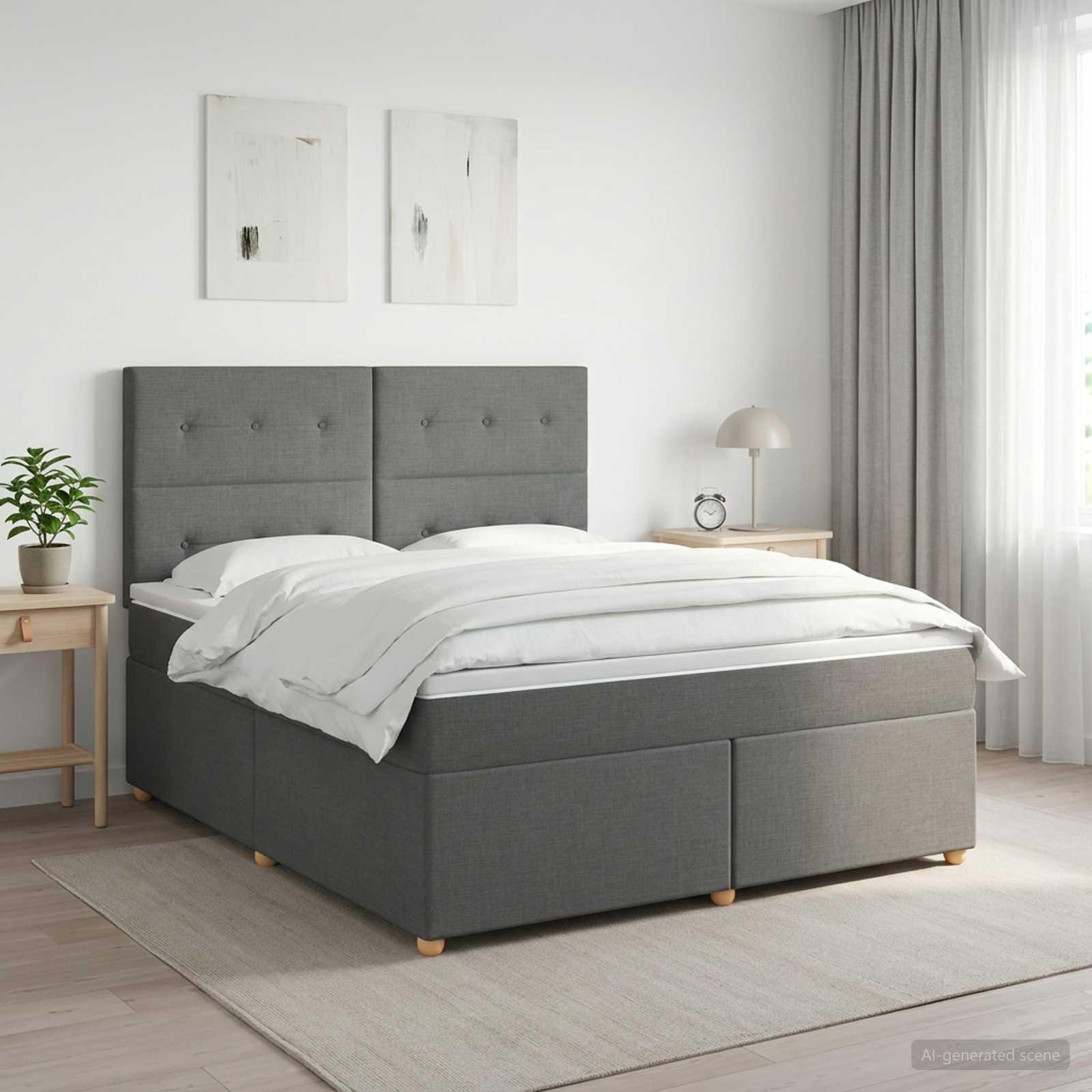 Boxspring seng med madras og topmadras 140 x 200 cm mørkegrå stof