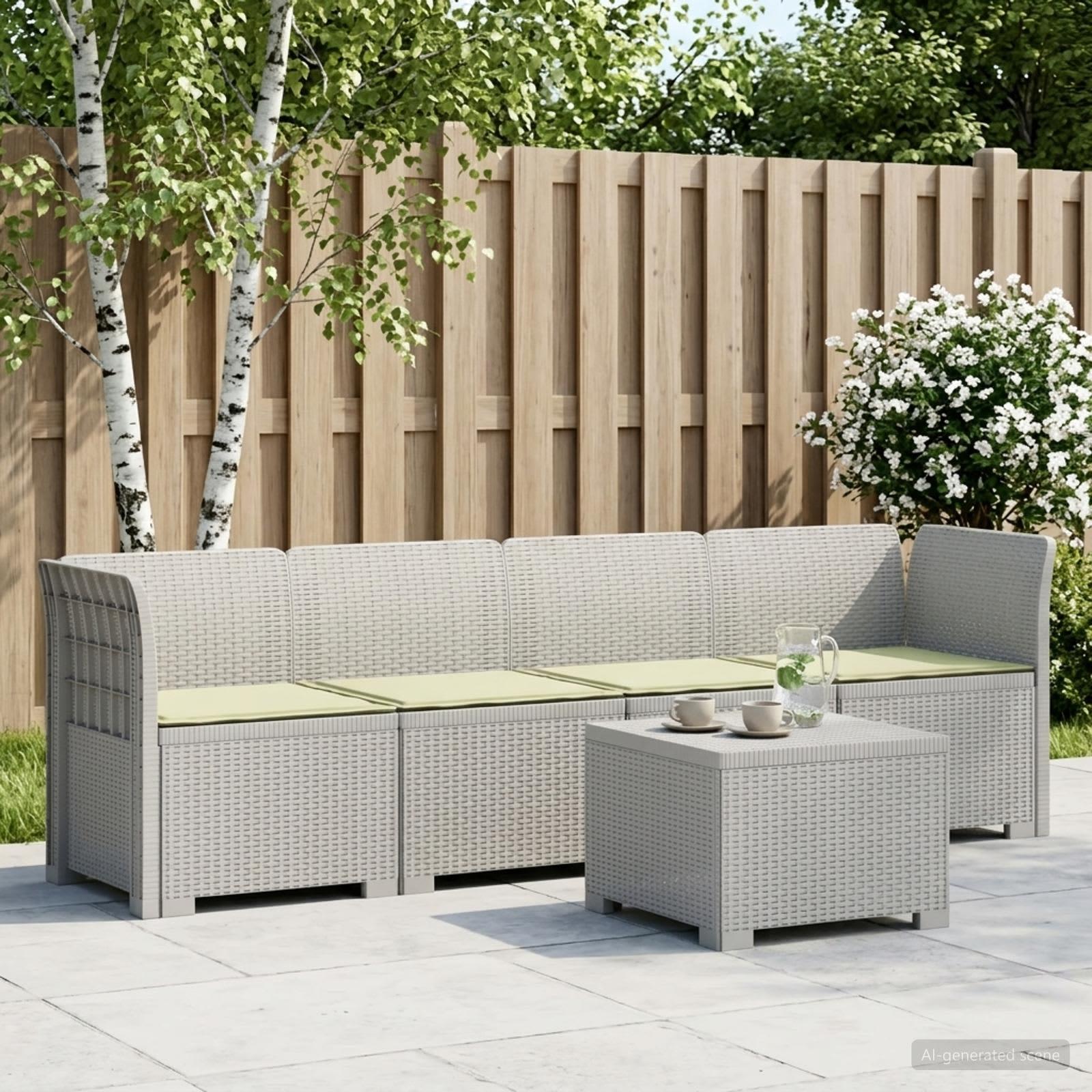 4-personers have-sofa med puder i rattan-look PP hvid