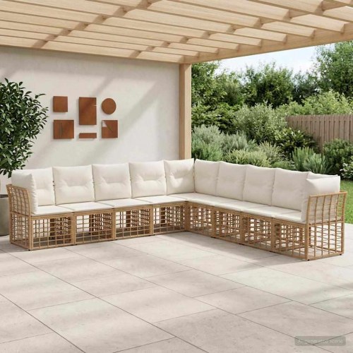 Udendørs sofagruppe i naturfarvet polyrattan til terrasse og have
