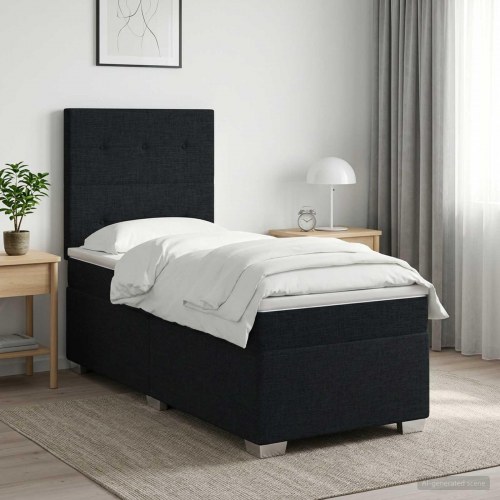 Boxmadras med topmadras og justerbart hovedgærde 90 x 190 cm - sort stof