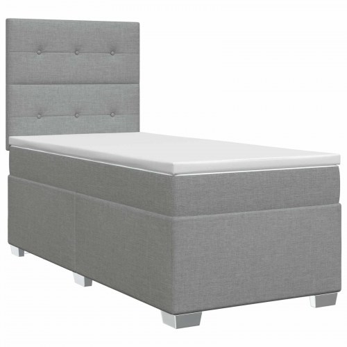 Boxmadras med topmadras og justerbart hovedgærde 90 x 190 cm - lysegrå