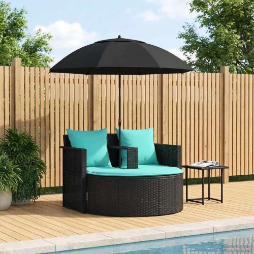 Havemøbelsofa 8 stk. i polyrattan med parasol - sort og turkis