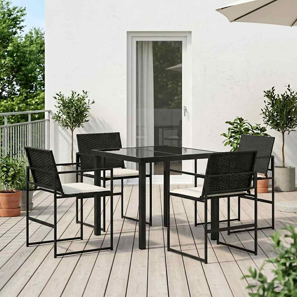 Have spisebordssæt 5 dele i sort og cream polyrattan